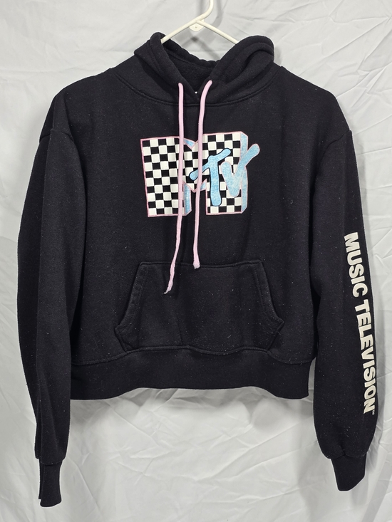 MTV Tops - MTV Retro Logo Cropped Black Hoodie Sweatshirt Size S